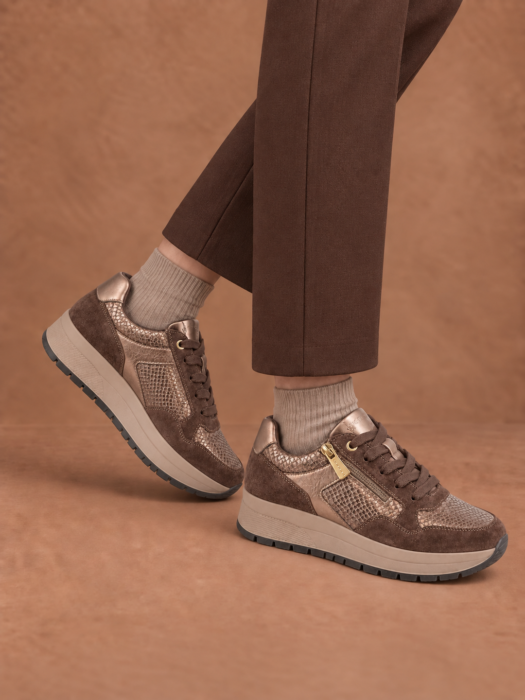 IGI&CO 2173111 Sneakers con zeppa da donna marrone con zip
