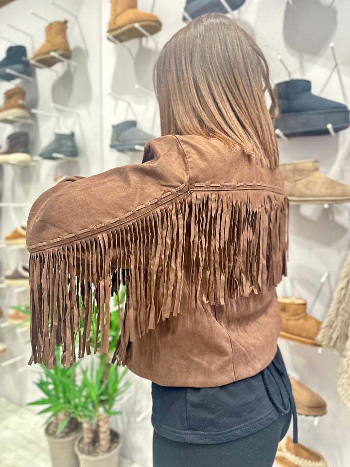 GIACCA CROP CON FRANGE TESTA DI MORO