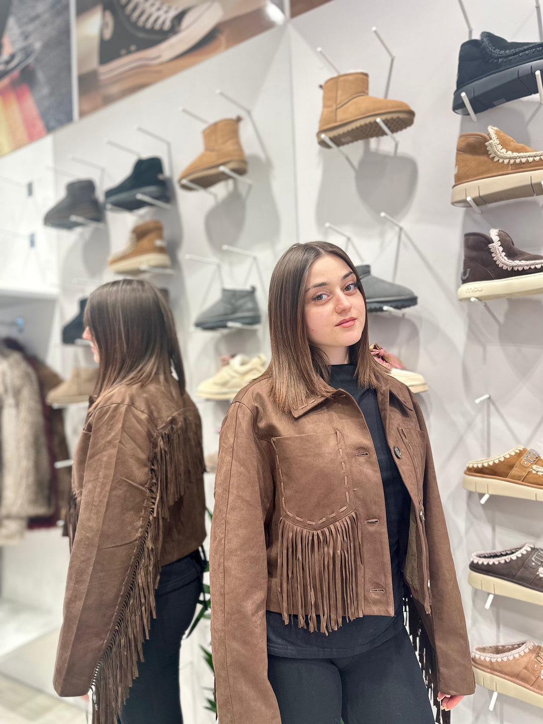 GIACCA CROP CON FRANGE TESTA DI MORO