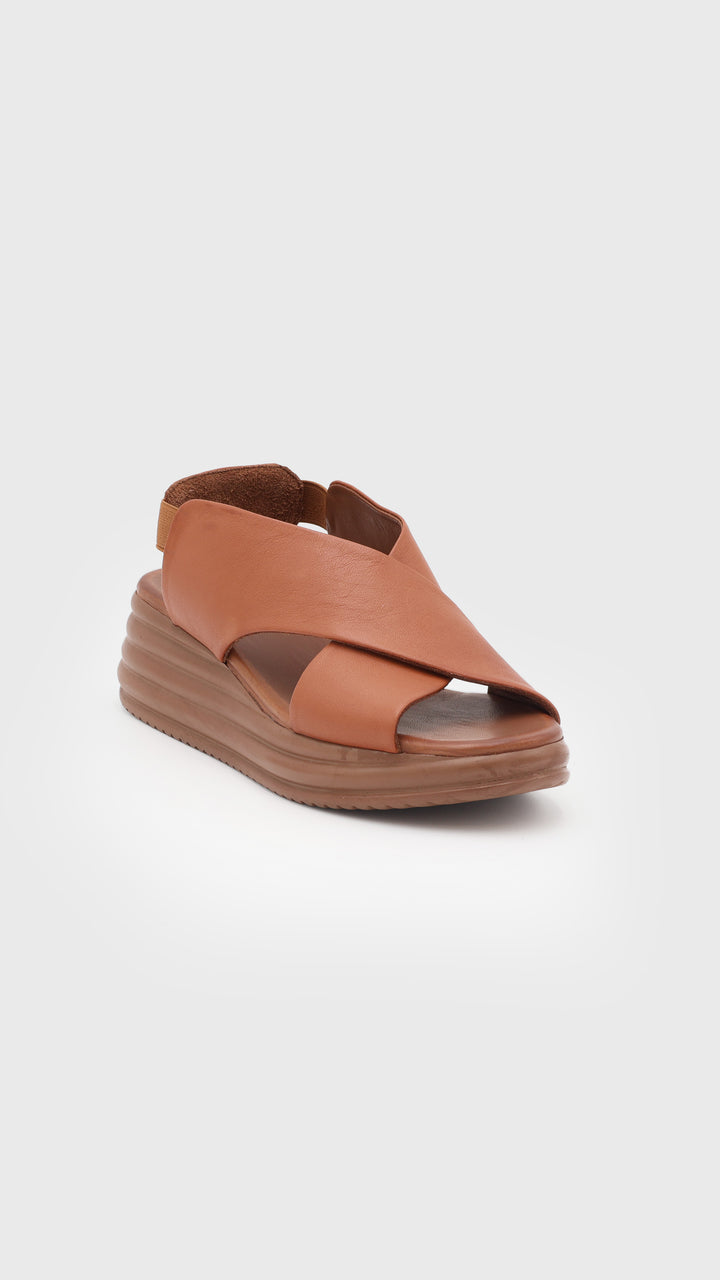 SANDALO ZEPPA FASCIA INCROCIATA CUOIO