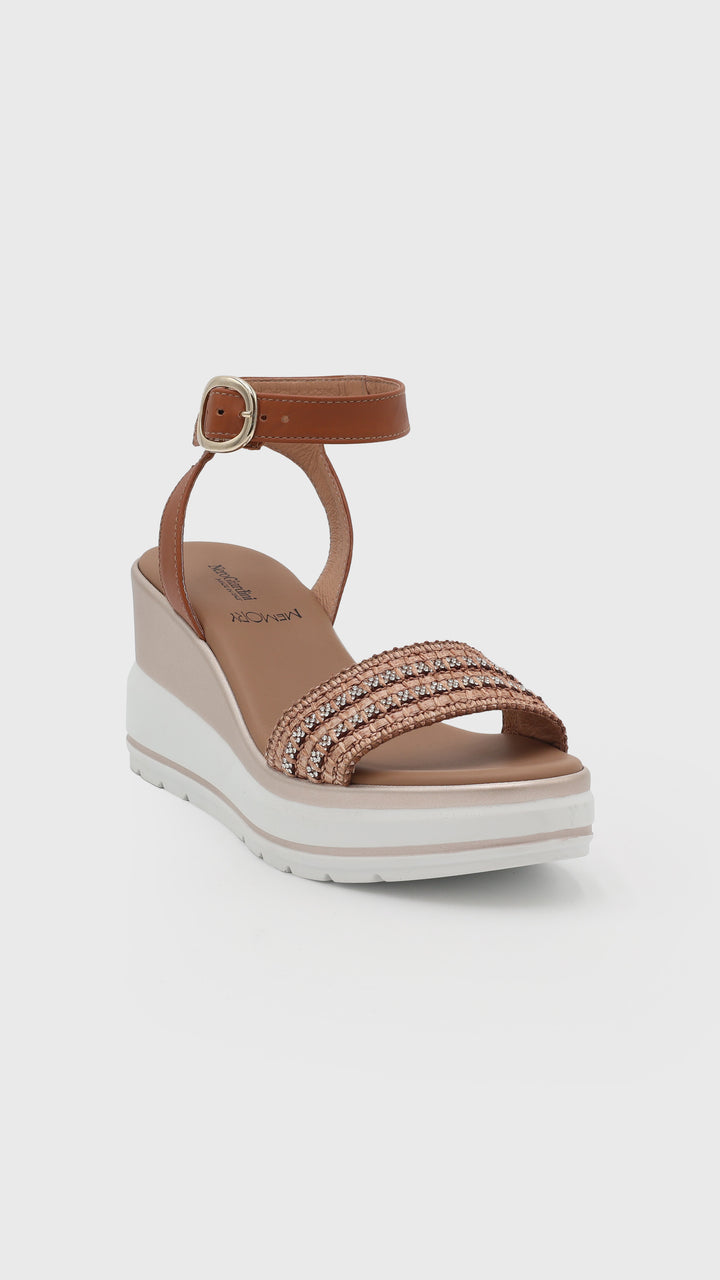 SANDALO CON ZEPPA CUOIO STRASS