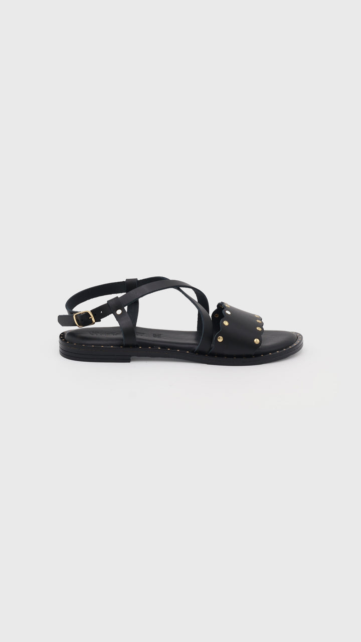 SANDALO FASCIA IN PELLE NERO