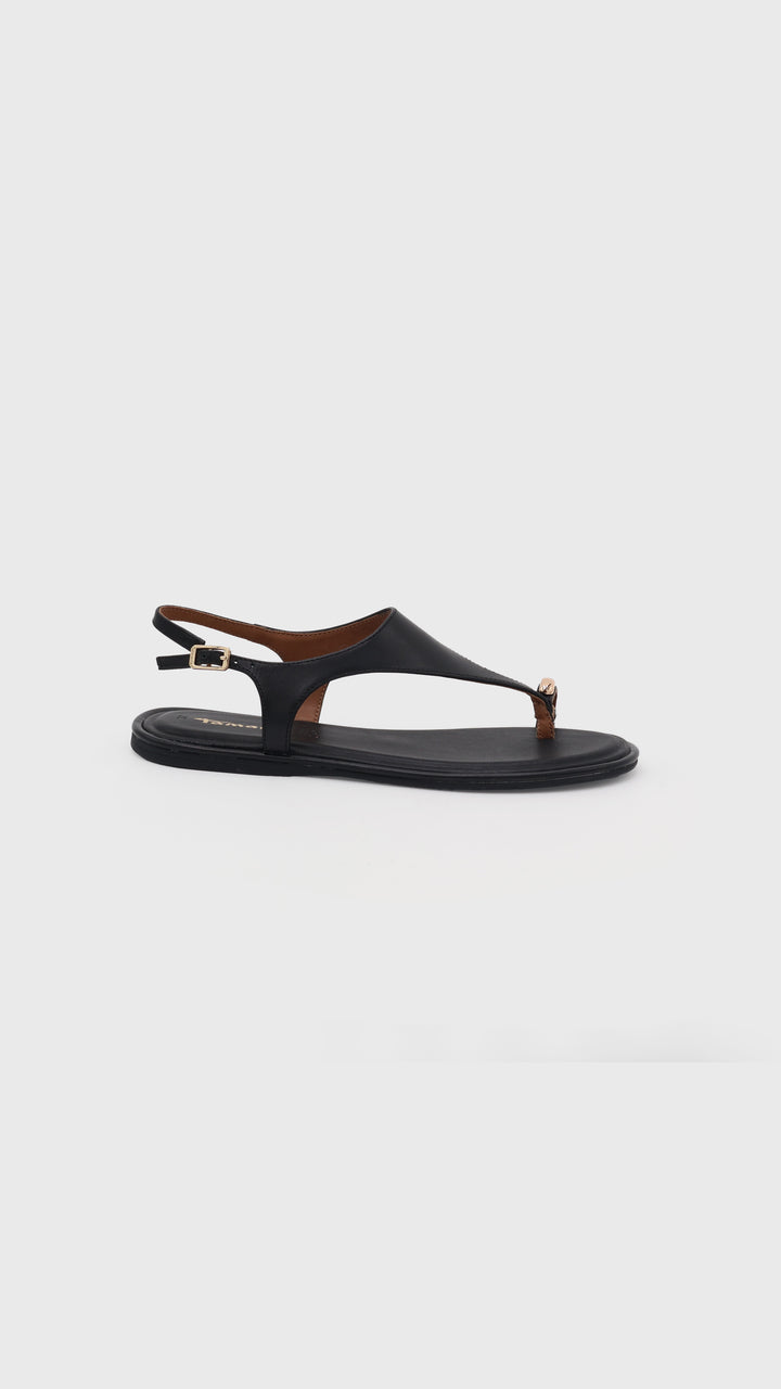 SANDALO PELLE NERO INFRADITO ANELLO ORO