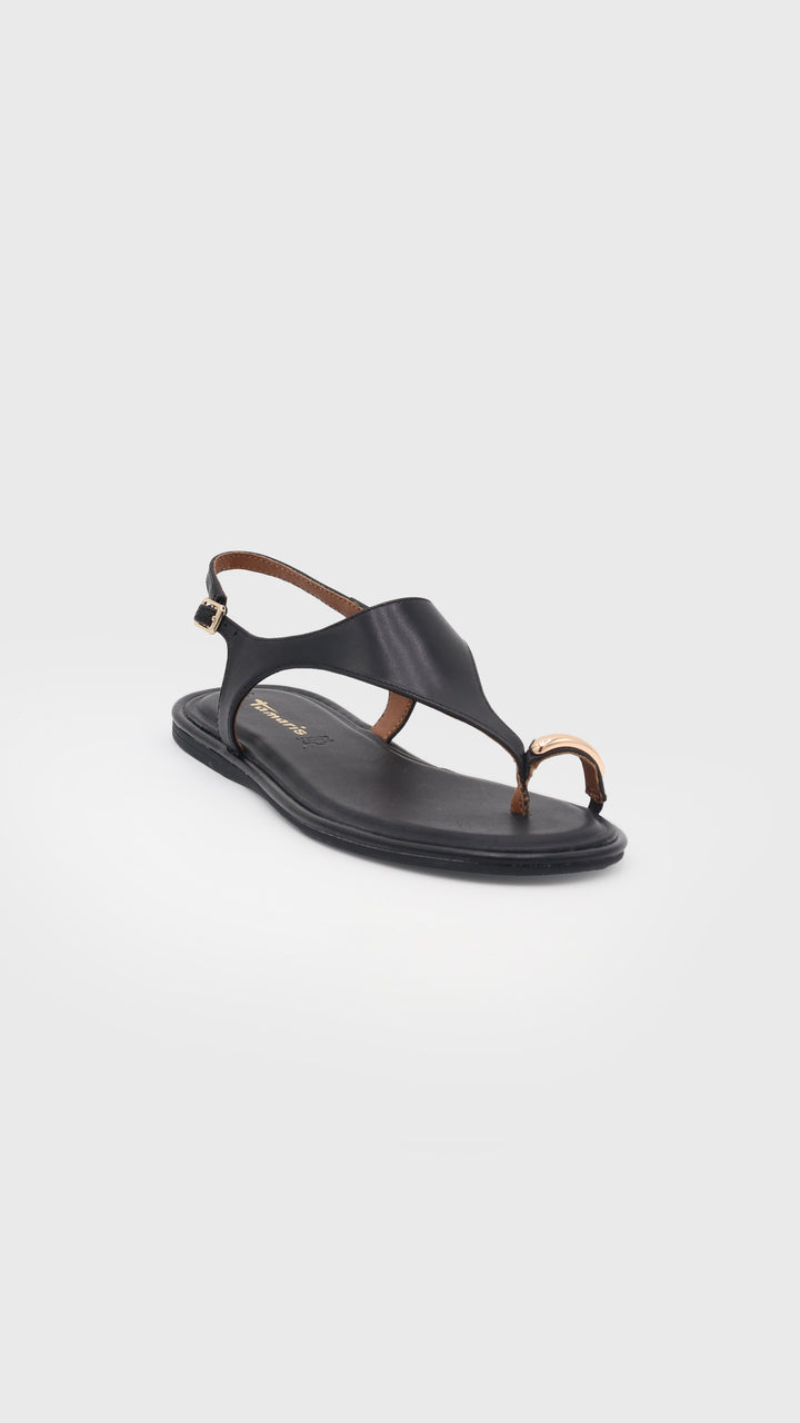 SANDALO PELLE NERO INFRADITO ANELLO ORO
