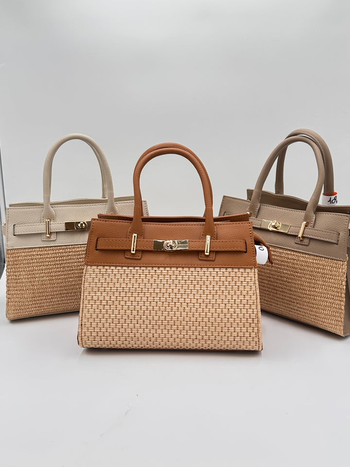 BORSA PELLE E RAFIA