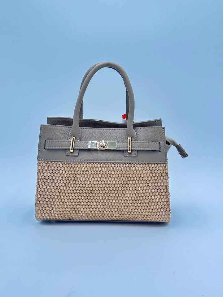 BORSA PELLE E RAFIA