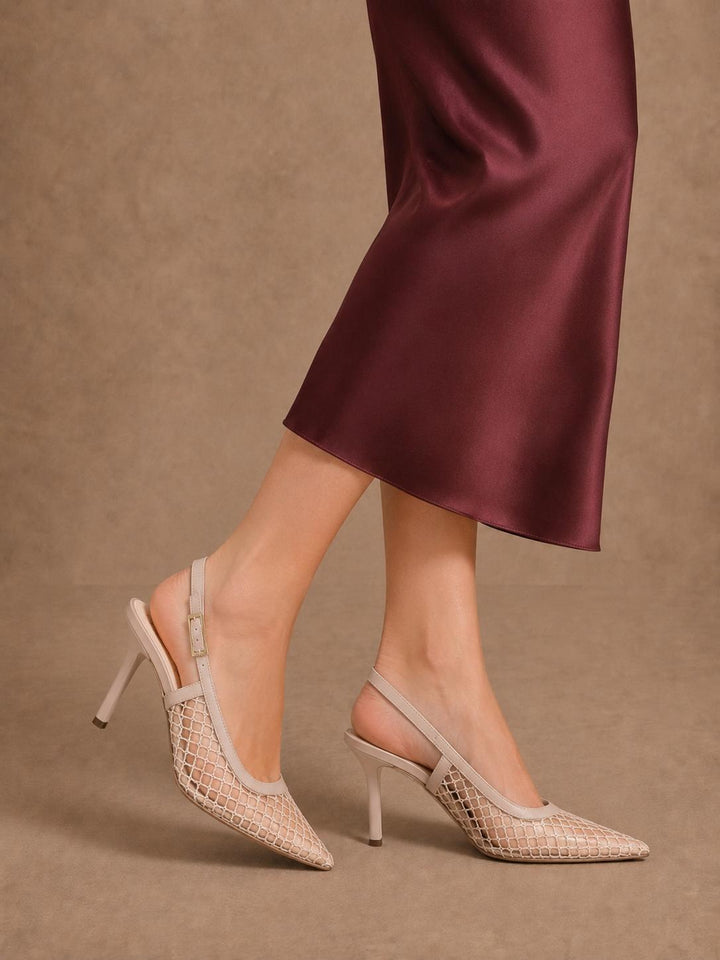 NERO GIARDINI- SLINGBACK TRAFORATO NUDE