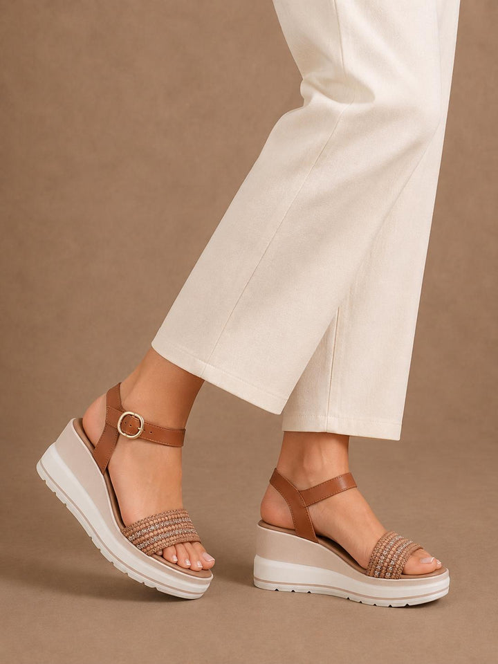 NERO GIARDINI SANDALO CON ZEPPA CUOIO STRASS